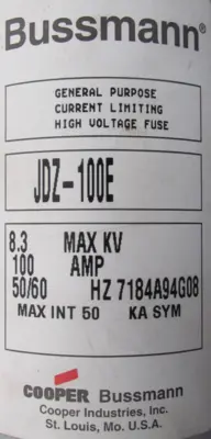 NEW COOPER BUSSMANN JDZ-100E FUSE 100A 8.3KV JDZ100E