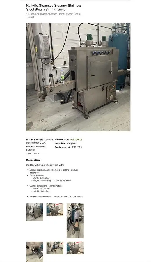 Used 2009 KARLVILLE STEAMTEC STEAMER Shrink Tunnels Ontario CA | The Equipment Kings #1548857