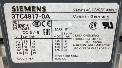 Used Siemens 3TC4817-0A PLC Contactors South Carolina US | Palmetto Automation #1158106