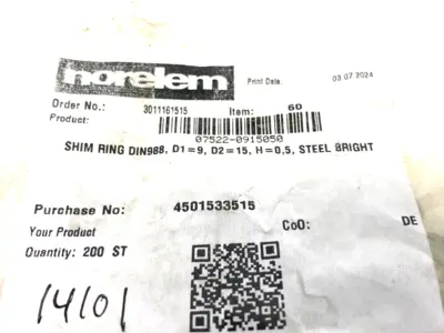 NEW NORELEM SHIM RING DIN988 D1=9, D2=15, H=0,5