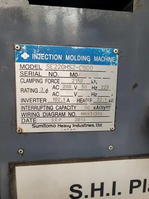 Used 2013 SUMITOMO SE220HSZ-C900 Injection Molding Machines Florida US | ESCOBAR TRADING, INC. #1328201