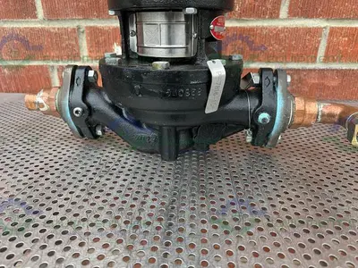 USED GRUNDFOS TP 40-160/2 U-G-Z-BUBE INLINE PUMP W/ BALDOR .75 HP MOTOR