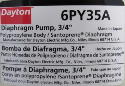 NEW DAYTON 6PY35A DIAPHRAGM PUMP 3/4"