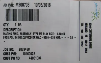 NEW JOHN CRANE M200703 MATING RING ASSEMBLY 5.5"