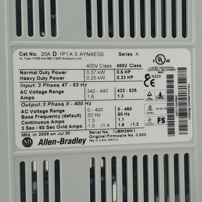 NEW Allen-Bradley 20AD1P1A3AYNAEG0