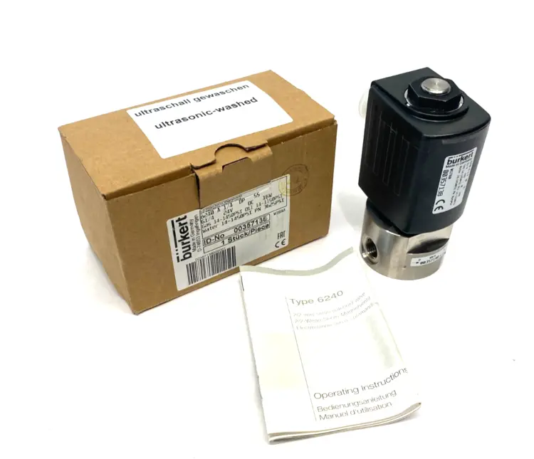 Used BÜRKERT 2/2-WAY SERVO SOLENOID VALVE 6240 A 1/4 DP SS 24VDC 16W Solenoid Valves | Maverick Industrial Sales #1108457