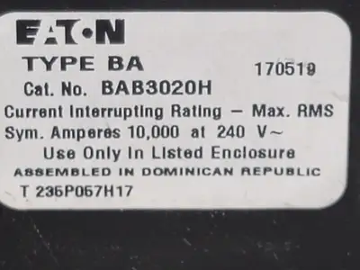 Used EATON BAB3020H Switchgears British Columbia CA | Lenmark #238484
