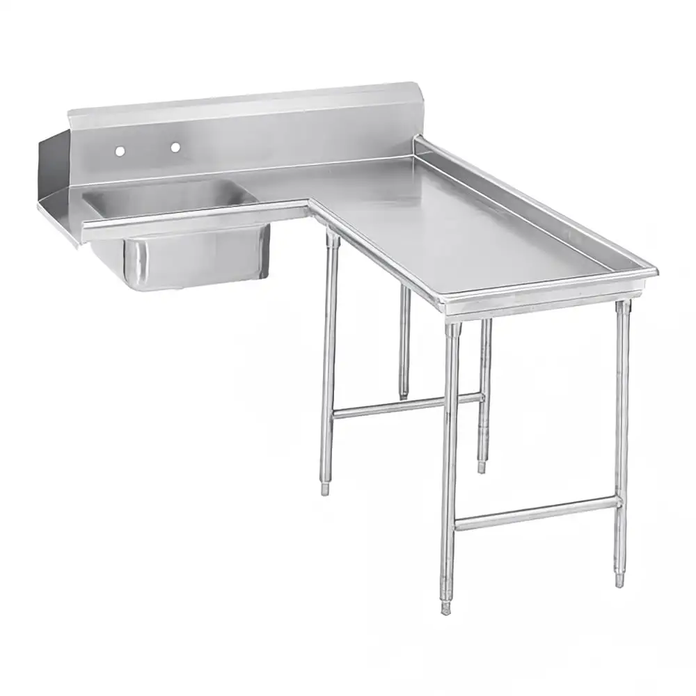 Advance Tabco DTS-G30-120R 119" R L Island Soil Dishtable - 10 1/2" Backsplash, Stainless Legs, 14 ga Stainless