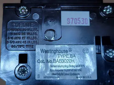 Used WESTINGHOUSE BAB3020H Switchgears British Columbia CA | Lenmark #835639