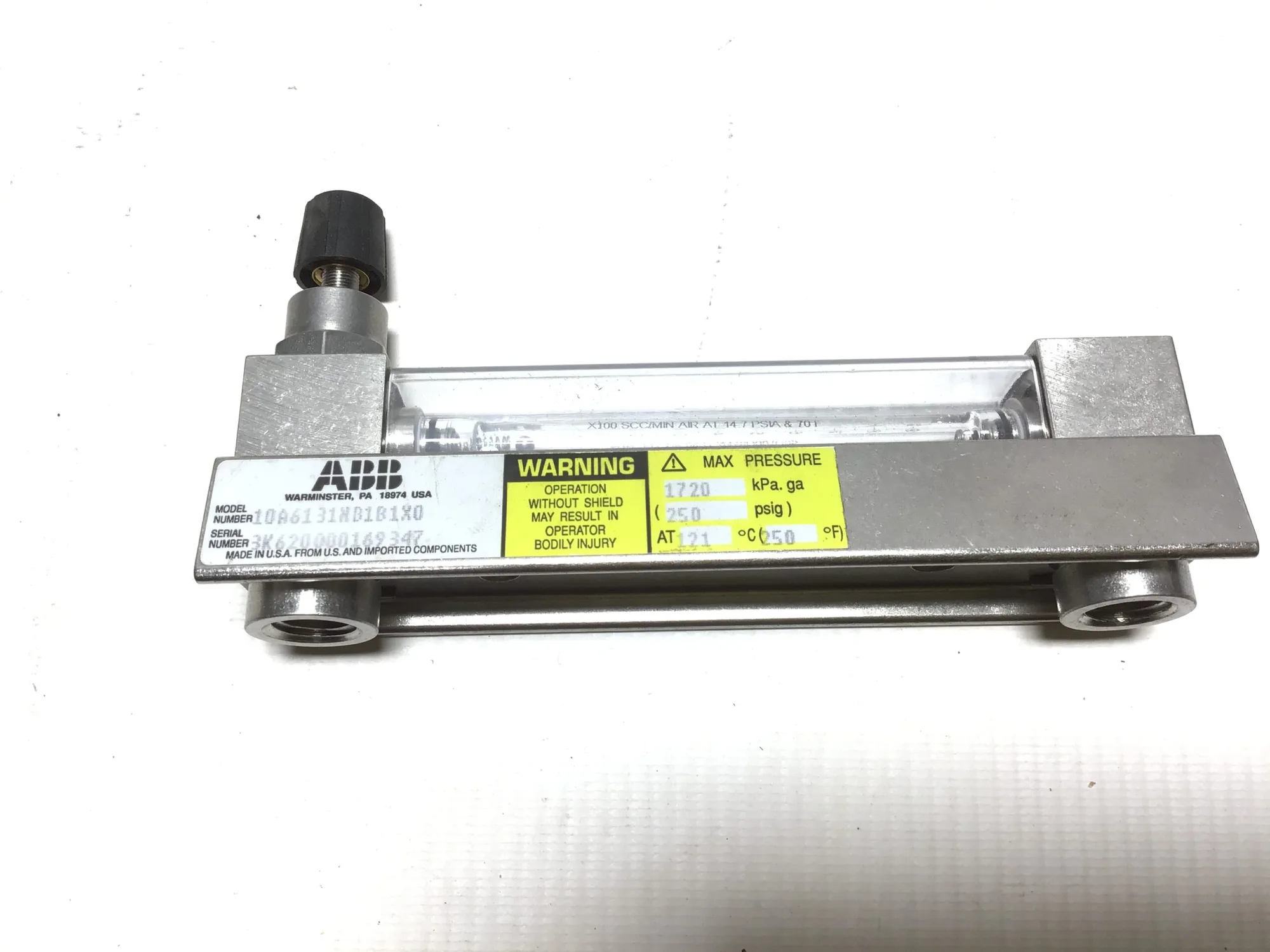 ABB 10A6131NB1B1X0 Variable Area Flow Meter Max Pressure 1720 kPa. ga 250 Psig