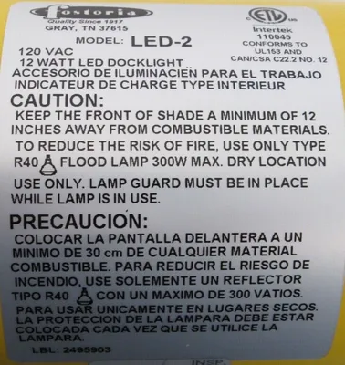 NEW FOSTORIA LED-2 DOCK LIGHT 120VAC 12W LED2