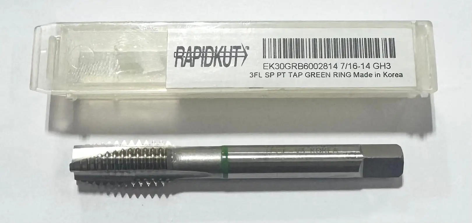 RapidKut 7/16"-14 HSSE-V3 Spiral Point Plug Tap 3 Flute GH3 Green Ring