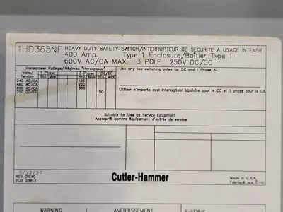 USED CUTLER-HAMMER 1HD365NF