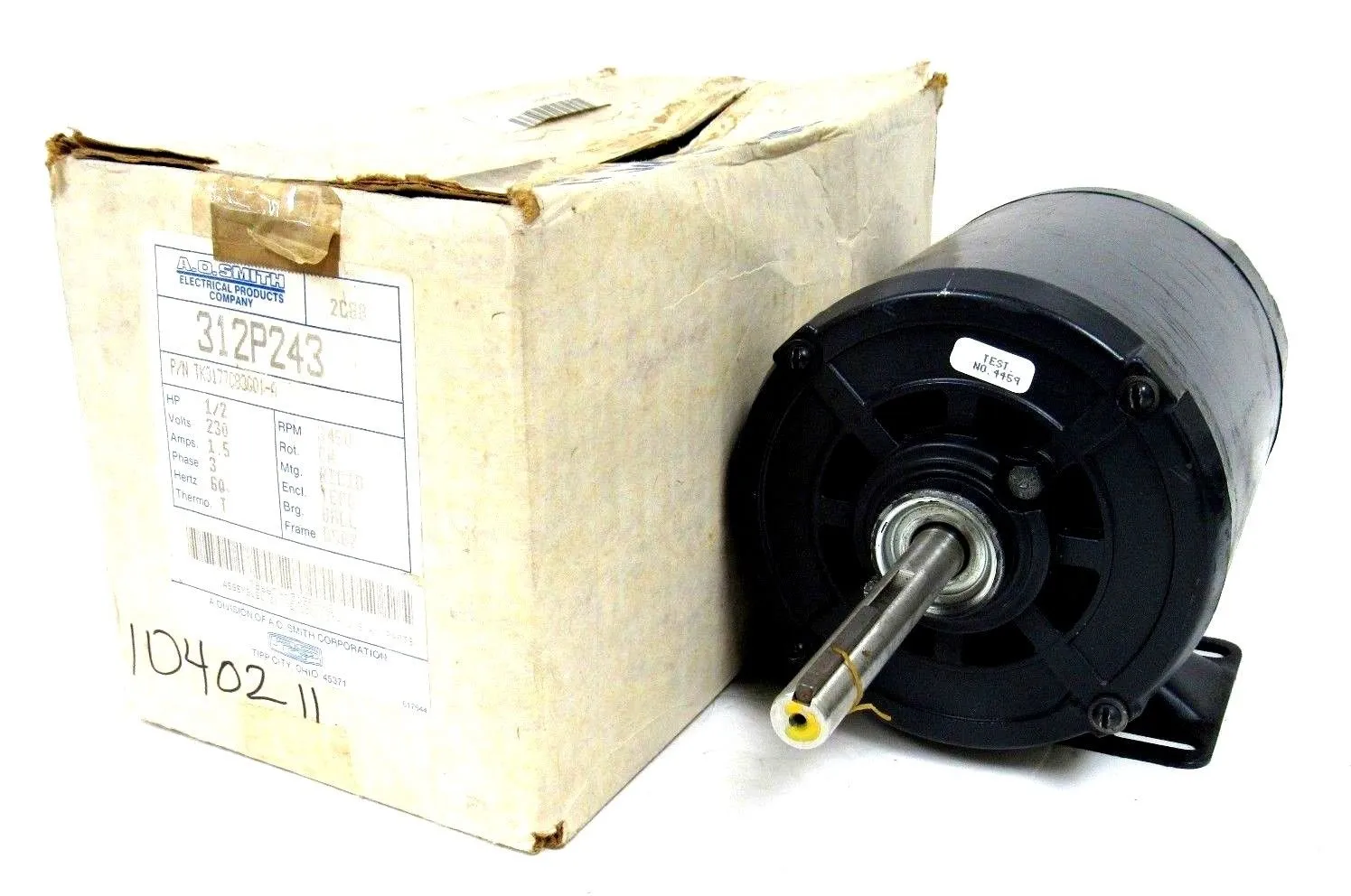 NEW A.O. SMITH 312P243 AC MOTOR 1/2 HP 3450 RPM 1.5A 4 1/4" SHAFT TK3177C83G01-A