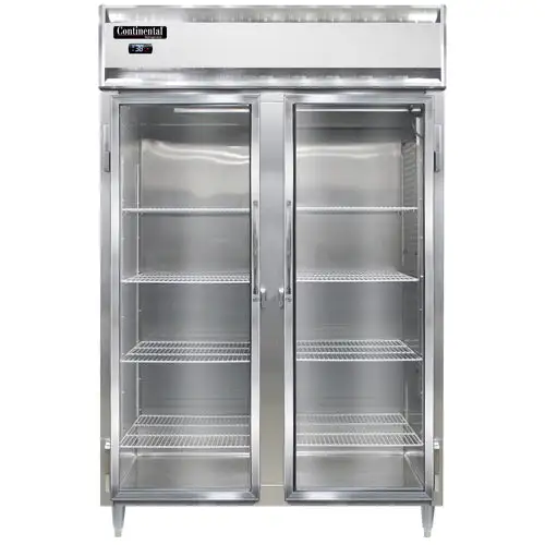 Continental D2RNSSGD 52" Two Section Reach In Refrigerator, (2) Left/right Hinge Glass Doors, Top Compressor, 115v