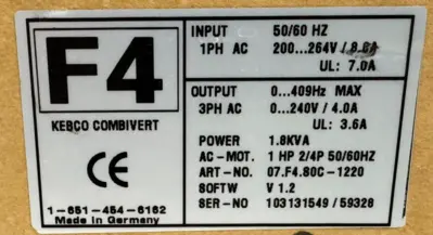 NEW KEB 07.F4.80C-1220 COMBIVERT F4 DRIVE 200-264V 1HP 2/4P 07F480C1220