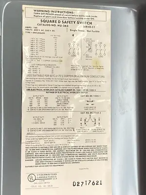 New | in-Stock SQUARE D HU-363 Miscellaneous Equipment (Electrical & Power) | Surplus Asset Holdings #1195618