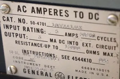 USED GE 50-4701-10GAA1JAX AC AMPERES TO DC TRANSDUCER 50470110GAA1JAX