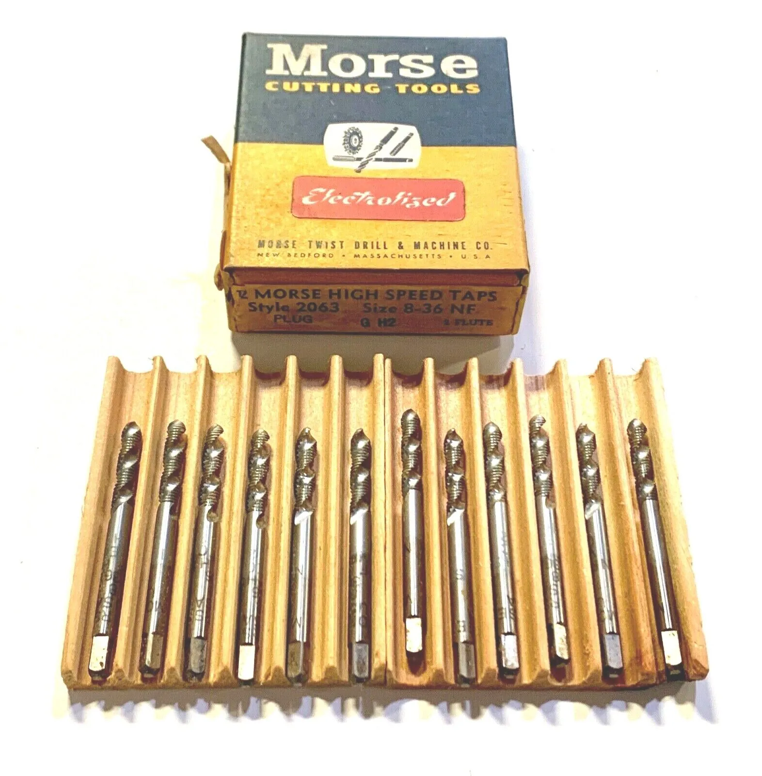 Morse 8-36 Spiral Flute Tap Plug Taps HSS H2 12 Pack USA Made