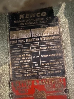 KENCO Punch Press 5NR 1 Made in USA