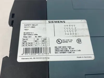 USED SIEMENS SIRIUS SAFETY RELAY, SPRING-TYPE, OUTPUT EXPANSION, 24VDC