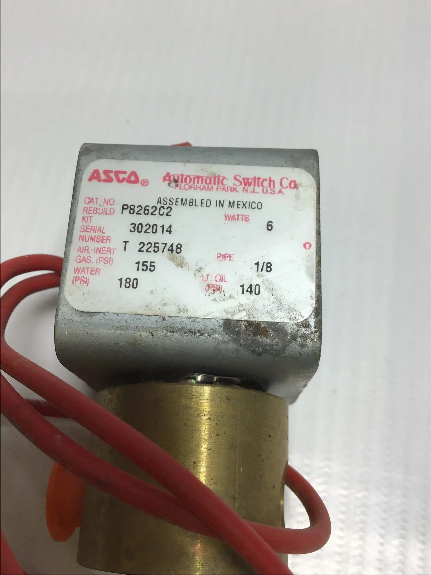 ASCO P8262C2 2-WAY N/C 1/8″ Solenoid Valve 180 PSI