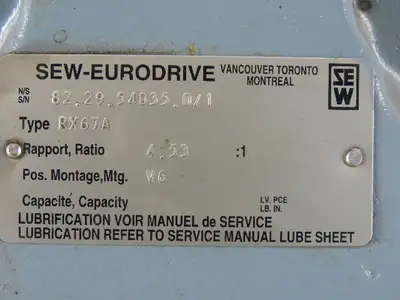 SEW-EURODRIVE RX67DT90S2BM62HF 2.14Hp Gear Motor 159.82RPM Output 23/460V 3Ph