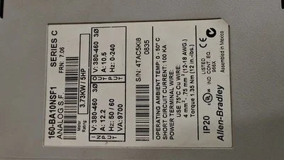 Allen Bradley 160-BA10NSF1 Controller 10A 460V 3 Phase Ser. C Variable Speed