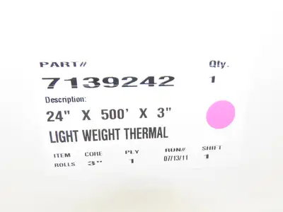 7139242 Light Weight Thermal Printing Paper 24" x 500' x3" Core 1 Ply Lot of 2