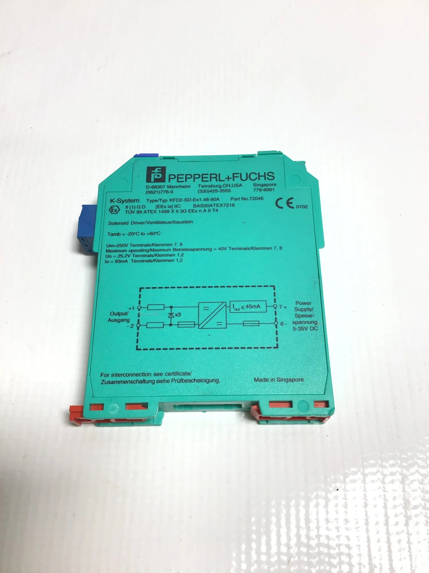 PEPPERL+ FUCHS KFD2-SD-Ex1.48-90A – 72046 Solenoid Driver