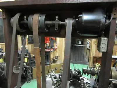 5794-385 Antique American Watch Tool Co. Watchmaker’s Lathe with Wood Enclosure