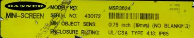 USED BANNER MSR3624 MINI SCREEN LIGHT CURTAIN RECEIVER 36"