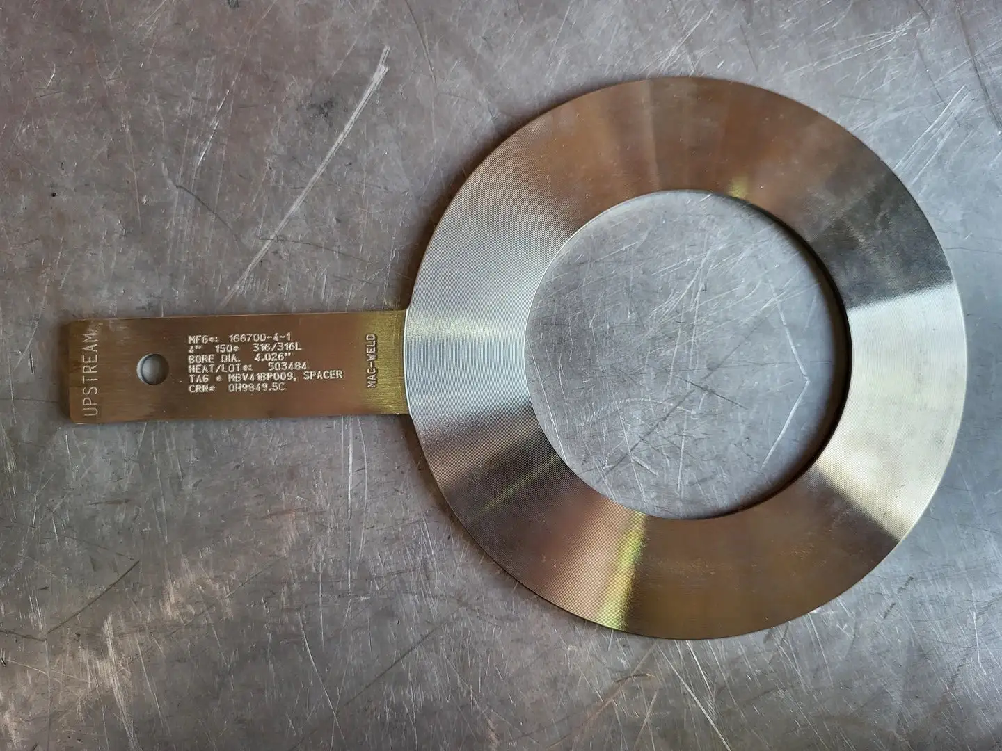 4" Paddle Orifice Plate Upstream 4.026"