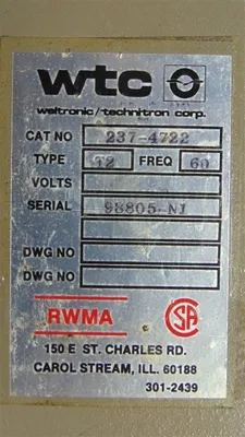 WTC 237-4722 Type T2 Programming Unit Used
