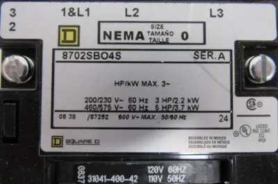 NEW SQUARE D 8702SBO4V02S REVERSING CONTACTOR SIZE 0 SER. A