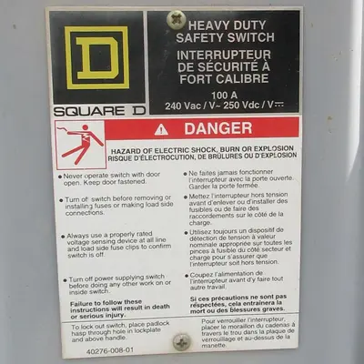 Square D 100 Amp Fusible Disconnect