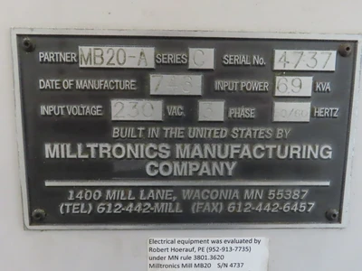 Used MILLTRONICS USA MB20-A SERIES C Vertical Machining Centers Minnesota US | Machinesused.com #1566317