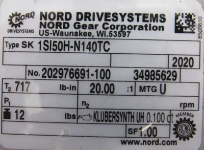 NEW NORD SK1SI50H-N140TC GEAR REDUCER 20:1 SK1SI50HN140TC