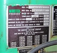Used MINSTER P2-60-36 Straight Side Presses New Jersey US | National Machinery Exchange #1498270