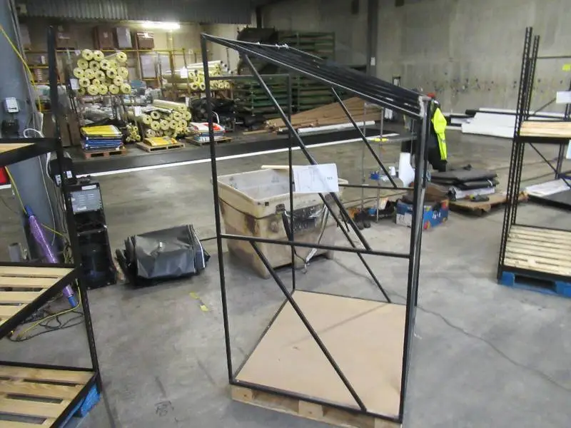 Welded Black Metal Frame Built to Fit Onto Pallets with Angled Roof - Perfect for Projects