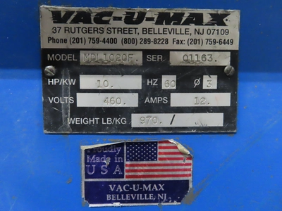 Vac-U-Max Model 1020 Continuous Duty Vacuum Provider