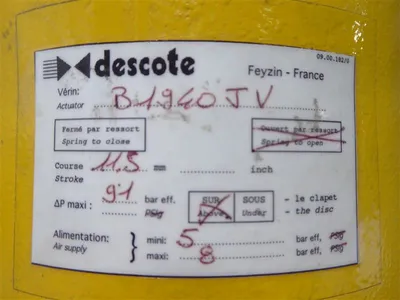 descote Klein 1" Pneumatic Actuated Valve Assembly BK1940 SE/FMA 2100BAT Used