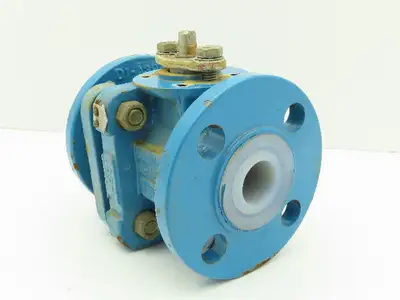Flowserve AKH3 Atomac 1" Flanged Chemical Ball Valve 2Pc PFA Teflon Lined 87 PSI