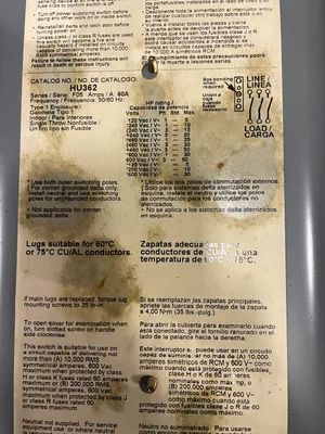 Square D HU362 60A 3 Pole Non-Fusible Safety Disconnect Switch 600V