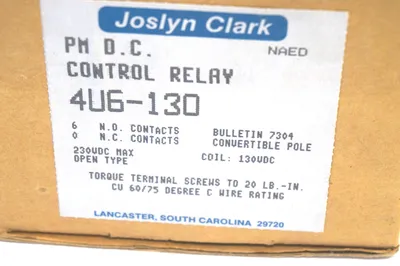 NEW JOSLYN CLARK 4U6-130 CONTROL RELAY 4U6130