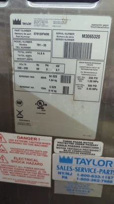 Taylor 791-33 Soft serve Ice cream machine Year 2013 - Air cool
