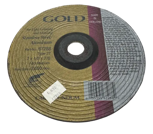 Carborundum GOLD 7" x 1/8" x 7/8" Depressed Center Grinding Wheel, T27, 60 Grit Aluminum Oxide