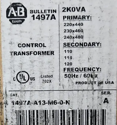 Allen Bradley 1497-A13-M6-0-N Control Transformer 50/60Hz (BIN743)