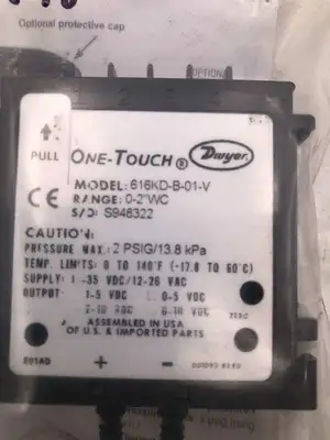 One-Touch 616KD-B-01-V Pressure Transmitter 0-2″WC 2PSI 1-35VDC 12-26VAC -NIB