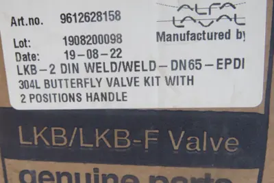 NEW ALFA LAVA LKB-2 WELD/WELD-DN65-EPDI 304L BUTTERFLY VALVE KIT W/HANDLE